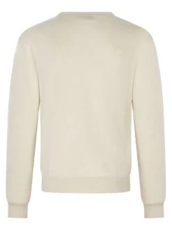 Pull beige uni avec une coupe droite à col rond et des manches longues