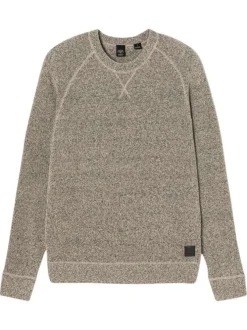 Pull beige uni avec une coupe droite à col rond et des manches longues