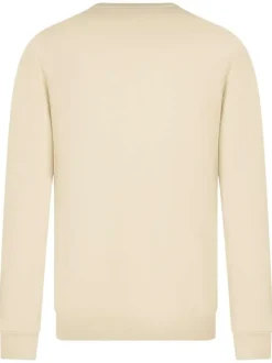 Pull beige uni avec une coupe droite à col rond et logo iconique