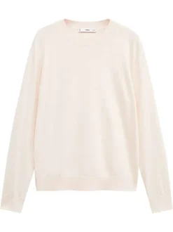 Pull beige uni avec une coupe droite et un col rond à manches longues