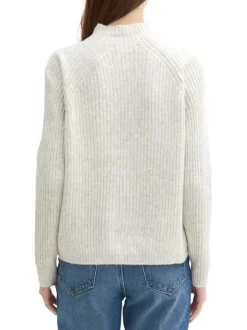 Pull beige uni à coupe droite, col montant et à manches longues