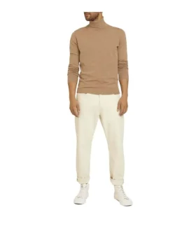 Pull beige uni coupe près du corps col roulé