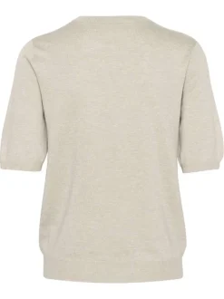 Pull beige uni pourvu d'une coupe ajustée et de manches courtes