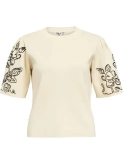Pull beige uni pourvu d'une coupe droite et de manches courtes