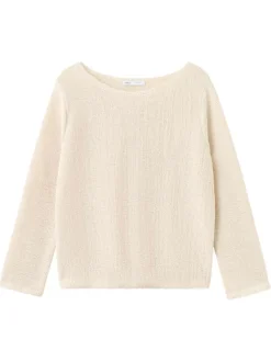 Pull beige uni pourvu d'une coupe droite et de manches longues