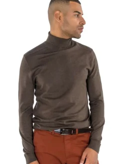 Pull Berg Roll Neck marron uni en coton avec une coupe droite et un col roulé