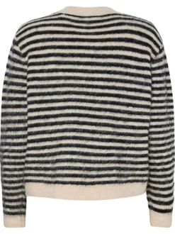 Pull blanc et noir motif marinière avec col rond et manches longues