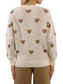 Pull blanc à motifs coeurs avec une coupe droite et un col rond