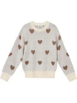 Pull blanc à motifs coeurs avec une coupe droite et un col rond