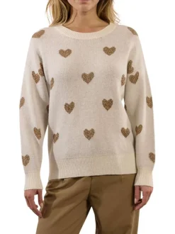 Pull blanc à motifs coeurs avec une coupe droite et un col rond