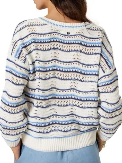 Pull blanc à rayures pourvu d'une coupe droite et de manches longues