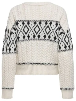 Pull blanc uni avec une coupe droite à col rond et des manches longues