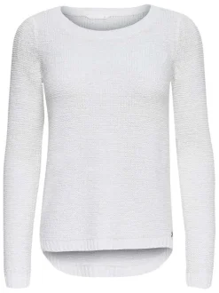 Pull blanc uni coupe droite avec un col rond et des manches longues