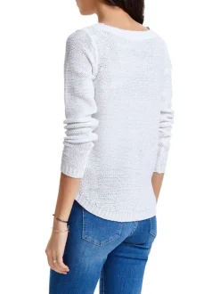 Pull blanc uni coupe droite avec un col rond et des manches longues