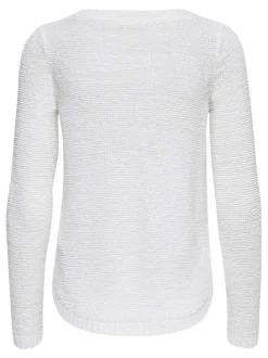Pull blanc uni coupe droite avec un col rond et des manches longues