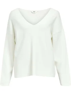 Pull blanc uni pourvu d'une coupe droite et de manches longues