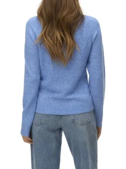 Pull bleu chiné avec une coupe droite et des manches longues