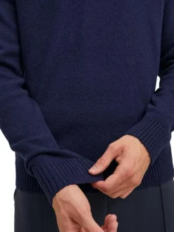 Pull bleu chiné Lambswool Knit Crew Neck Ln en laine mélangée et col rond
