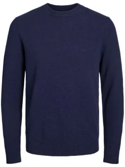 Pull bleu chiné Lambswool Knit Crew Neck Ln en laine mélangée et col rond