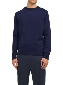 Pull bleu chiné Lambswool Knit Crew Neck Ln en laine mélangée et col rond