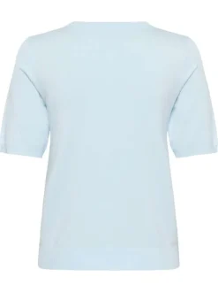 Pull bleu ciel uni pourvu d'une coupe ajustée et de manches courtes