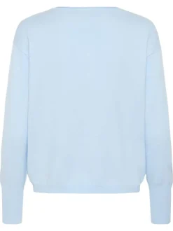 Pull bleu ciel uni pourvu d'une coupe droite et de manches longues