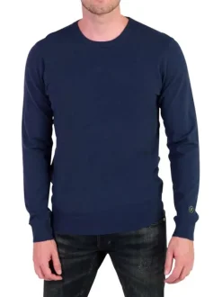 Pull bleu marine en maille uni avec une coupe près du corps et un col rond