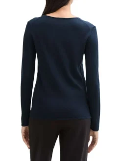 Pull bleu marine uni avec une coupe ajustée et un col v arrondi