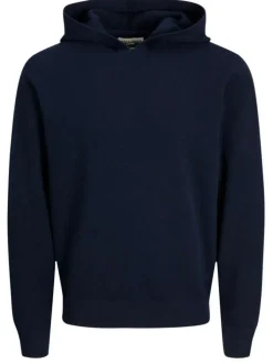 Pull bleu marine uni à coupe droite et à col à capuche resserré