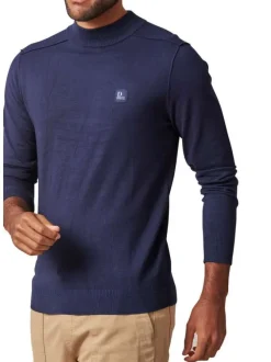 Pull bleu marine uni à coupe près du corps et à col ras du cou