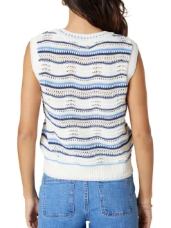 Pull bleu à rayures sans manche pourvu d'une coupe droite