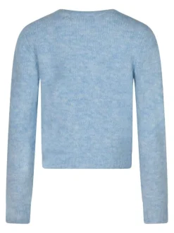 Pull bleu uni avec une coupe droite et des manches longues