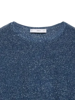Pull bleu uni à coupe droite, col rond et à manches longues en lurex