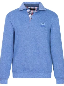 Pull bleu uni Grande Taille avec une coupe droite col polo et à manches longues