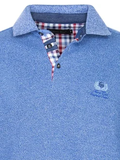 Pull bleu uni Grande Taille avec une coupe droite col polo et à manches longues