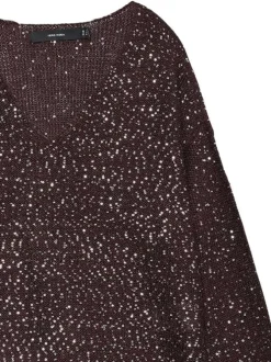 Pull bordeaux fantaisie brodé de sequins argentés avec un léger col v