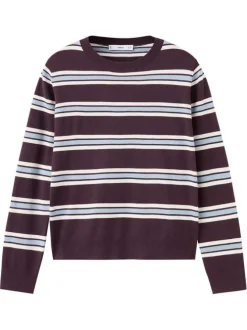 Pull bordeaux à rayures avec une coupe droite et un col rond