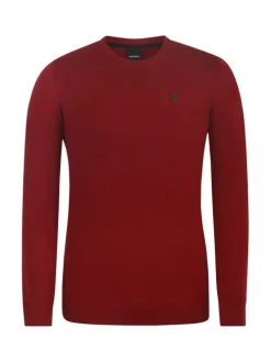 Pull bordeaux uni à coupe droite col rond et à manches longues
