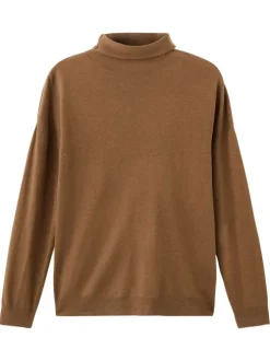 Pull camel en maille tricotée pourvu d'un col roulé et de manches longues