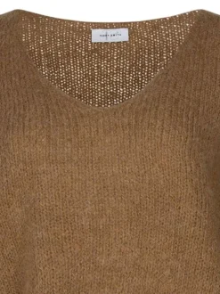 Pull camel uni coupe ample col en V avec des manches longues