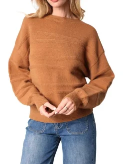 Pull camel uni tricoté avec motif en relief et manches longues