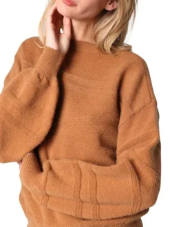 Pull camel uni tricoté avec motif en relief et manches longues