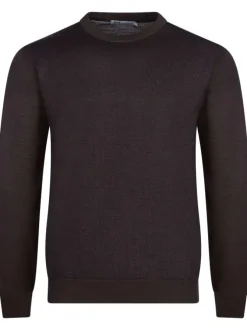 Pull chocolat en laine mélangée maille piquée coupe droite col rond