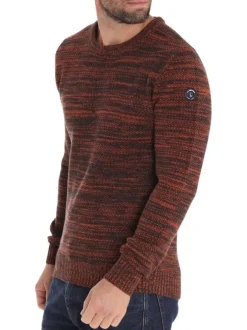 Pull chocolat et orange chiné à manches longues en mailles resserées