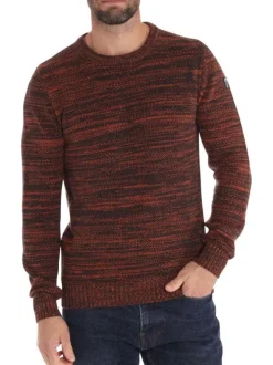 Pull chocolat et orange chiné à manches longues en mailles resserées