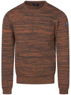 Pull chocolat et orange chiné à manches longues en mailles resserées