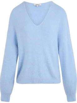 Pull ciel en maille effet lainage pourvu d'un col v et de manches longues