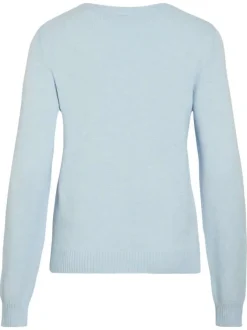 Pull ciel uni avec une coupe droite et un col rond en bord-côte