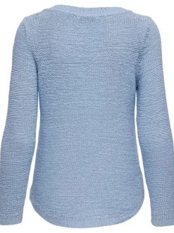 Pull ciel uni coupe droite avec un col rond et à manches longues