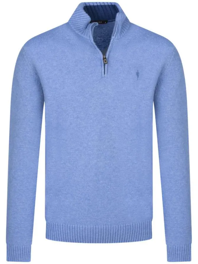 Pull ciel uni coupe droite à col montant et zippé et avec manches longues